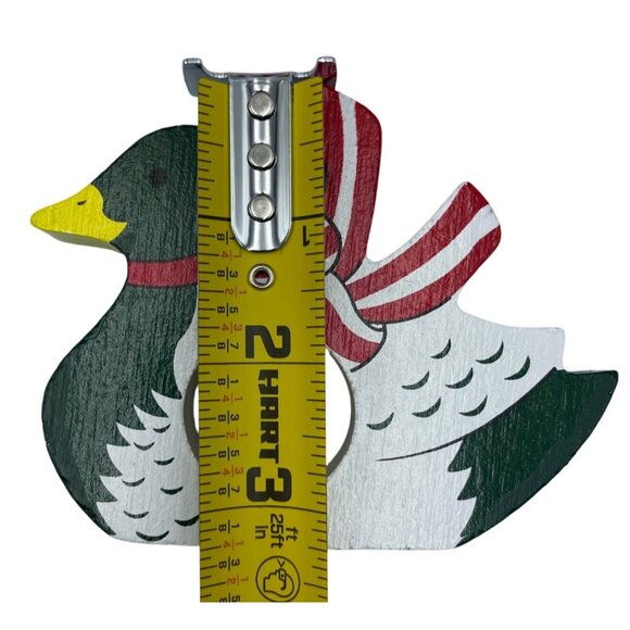 Set Of 4 Vintage Wooden Duck Napkin Rings With Red White Striped Scarves - Picture 9 of 11